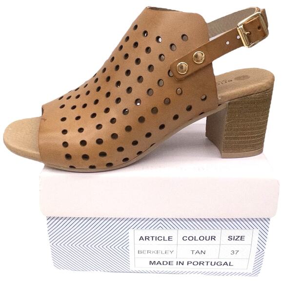 Eric Michael Berkeley Cognac Leather Perforated Heeled Sandals NEW 37 6.5 7 - Picture 1 of 10